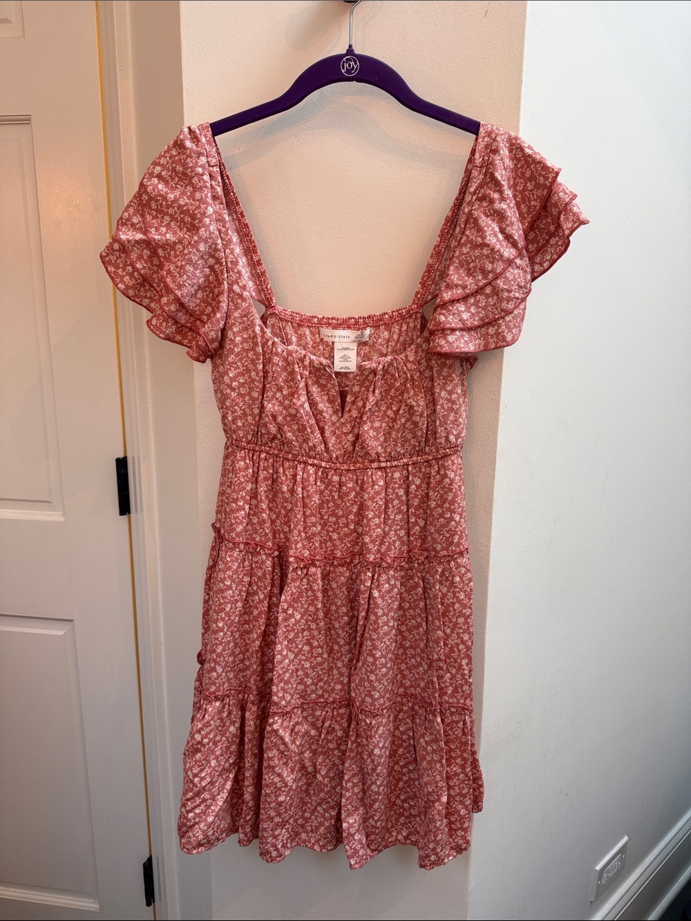 Altar'd State Rose Pink Floral Ruffle Tiered Mini Dress